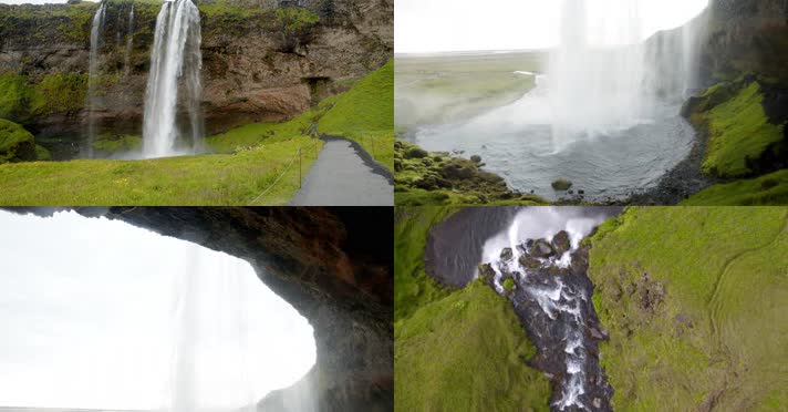 4k航拍冰岛夏季绝美瀑布生态景观