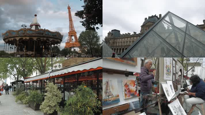 4k法国巴黎街头建筑人文旅游风光