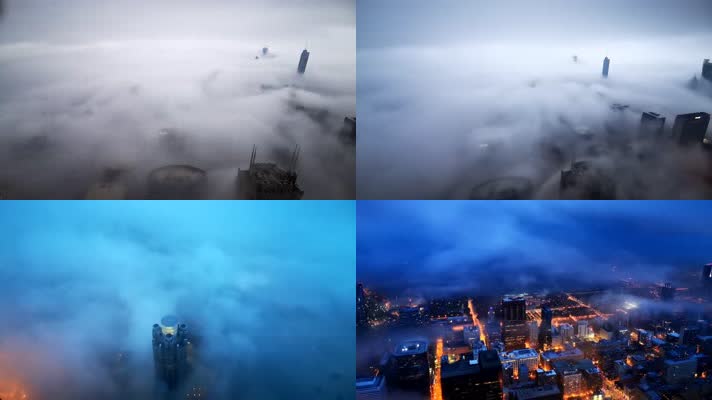 4k航拍美国芝加哥城市建筑云海