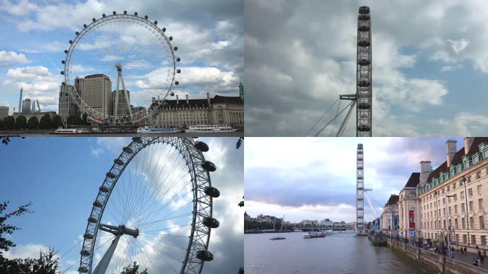 4k航拍英国伦敦之眼全方位视角