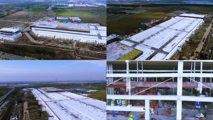4k航拍特斯拉上海超级工厂建设施工