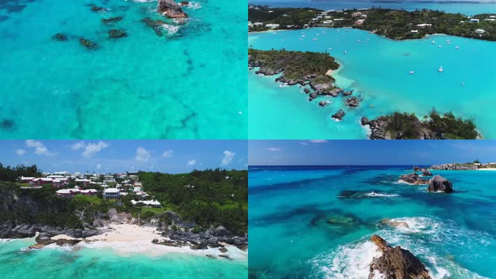 4k航拍百慕大群岛海滨礁石海岛海水海湾