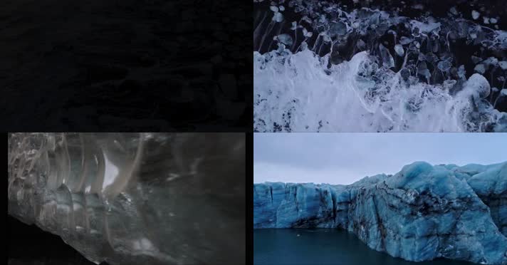 4K航拍极地冰雪海浪岩石