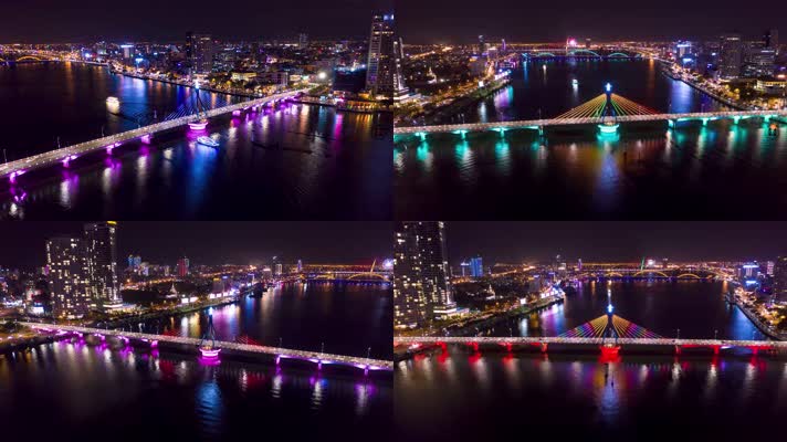 4k航拍韩国首尔汉江大桥夜景延时