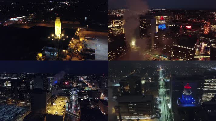 4k航拍美国罗切斯特市壮观城市夜景