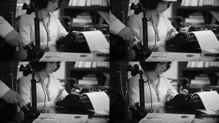 黑白视频 老式打字机  