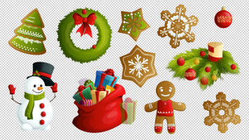 圣诞礼物雪人铃铛姜饼人卡通装饰动态图案