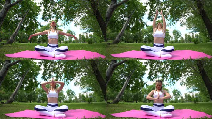 女子户外公园养生瑜伽锻炼