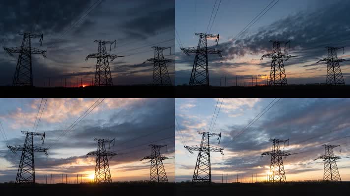 【4K】高压电线塔壮观日出