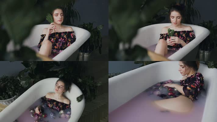 4K超清美女洗澡沐浴广告实拍视频素材