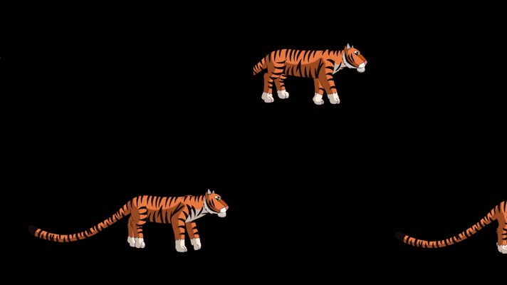 动漫卡通带通道MOV行走的老虎视频素材