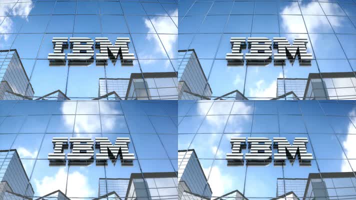 4K超清玻璃幕墙蓝天白云IBM标志logo