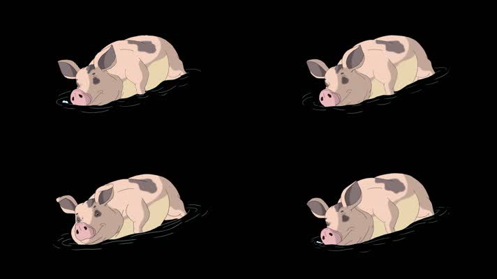 动漫卡通带通道MOV胖猪游泳视频素材
