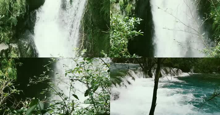 大自然绿色瀑布鸟声水声视频素材