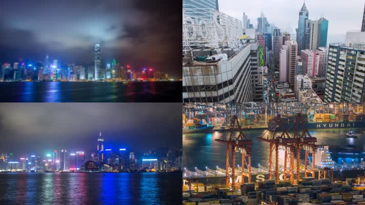 高清香港经济中心延时夜景实拍