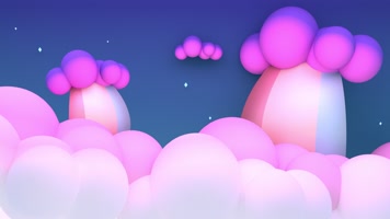 卡通云朵和瀑布