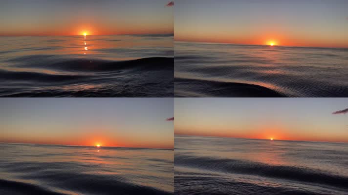 4k绝美海面海浪夕阳日落过程