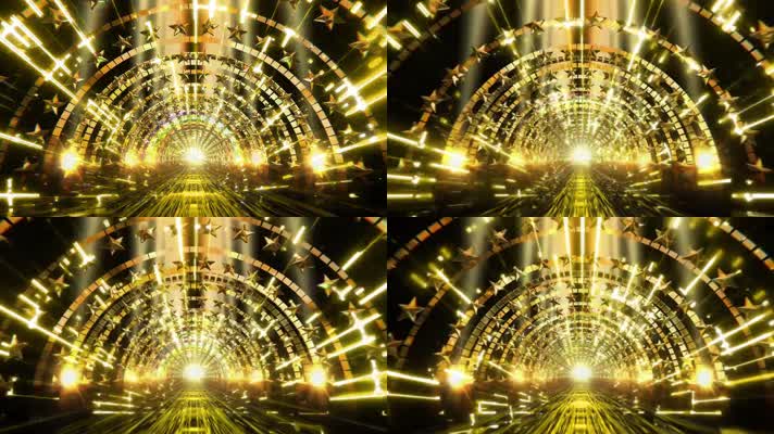 金色粒子光线光效五角星LED舞台背景