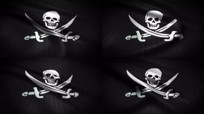 海盗旗 飘舞 飘扬 黑白海盗旗 