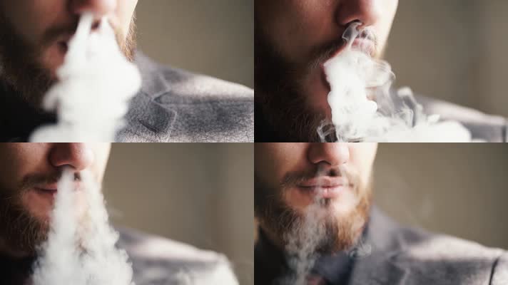 男子吸烟 吞云吐雾  