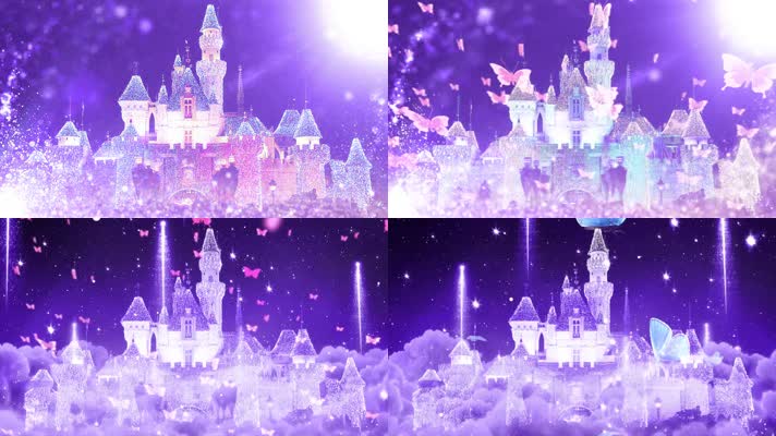 魔法城堡梦幻彩色蝴蝶童话背景