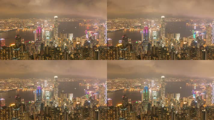 香港 滨海城市夜景 城市天际线 
