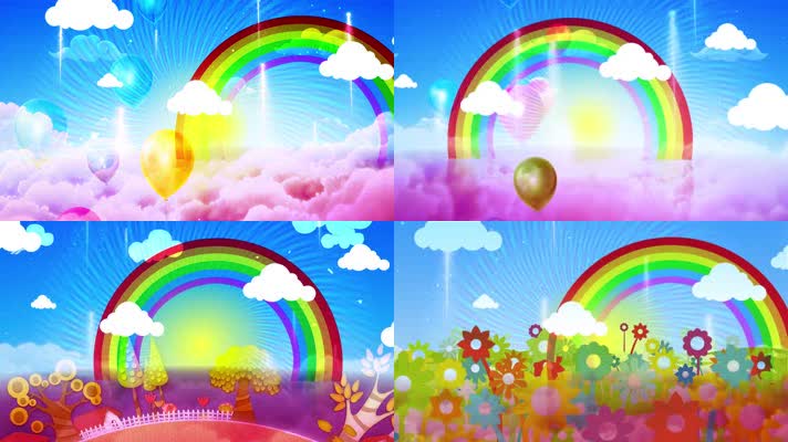 六一儿童大屏幕背景欢乐童年气球花朵彩虹
