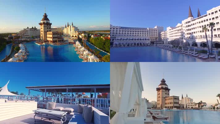 航拍国外海边豪华酒店旅游胜地