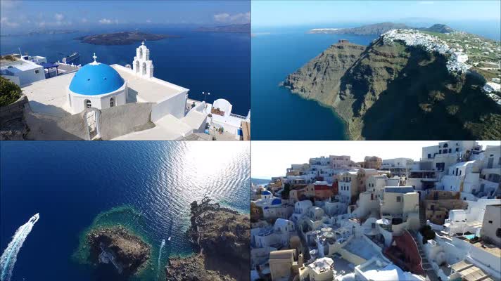 航拍希腊爱琴海岛屿海边城市美景