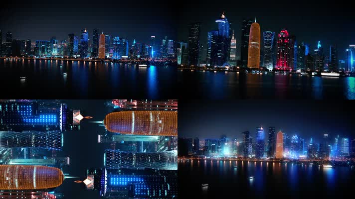 实拍多哈卡塔尔繁华夜景