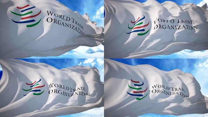 WTO世贸世界贸易组织世贸组织旗帜飘扬