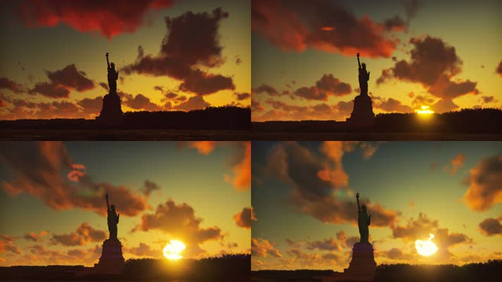 夕阳下的自由女神像