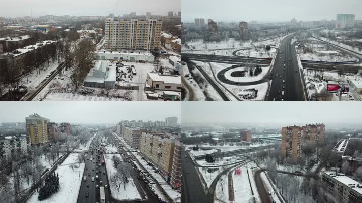 航拍俄罗斯城市雪景
