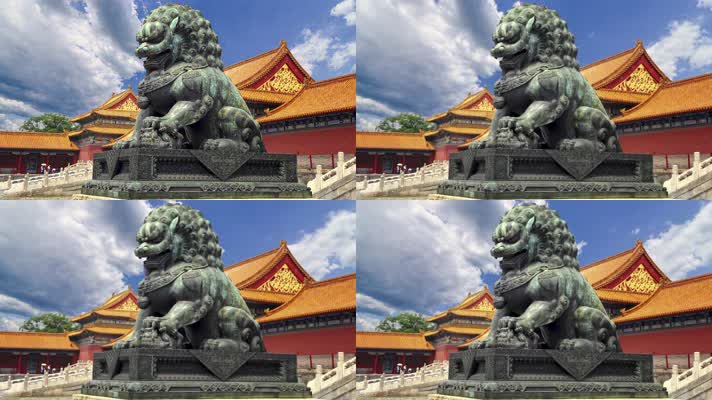 北京 故宫博物院 石狮子 角楼 城墙 延时摄