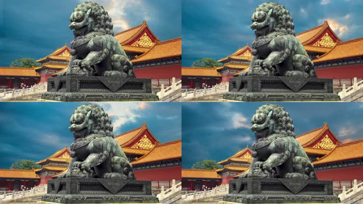 北京 故宫博物院 石狮子 角楼 城墙 延时摄