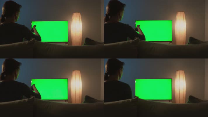 女子看电视 遥控器控制 绿幕电视 4K
