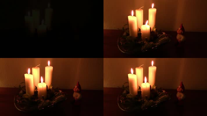 圣诞夜晚蜡烛燃烧实拍素材