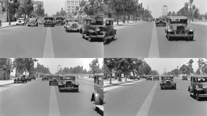 30年代美国城市街道上的汽车