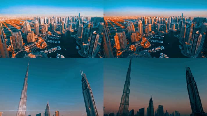 4k航拍迪拜城市建筑交通日出日落延时