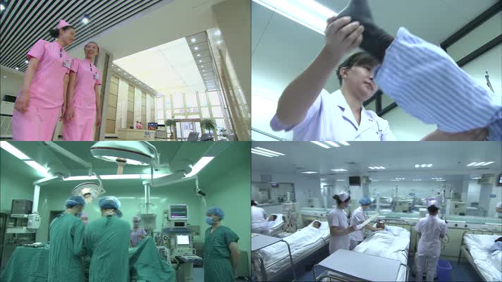 医院各镜头 医生护士治疗 病人打针 监护