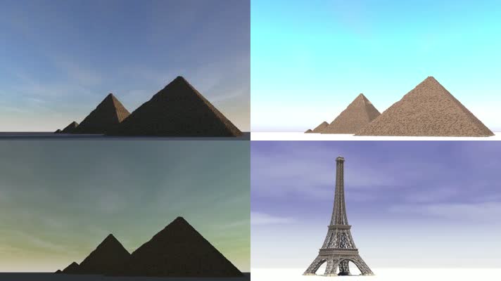 埃及金字塔埃菲尔铁塔3D动画