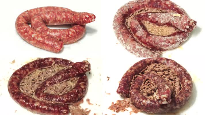 腐烂变质生蛆虫的香肠肉类延时拍摄