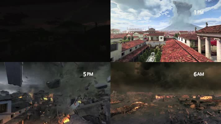 庞贝城火山爆发火山喷发自然地质灾难3D动画
