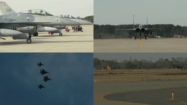 4K空军基地战斗机起飞飞行训练