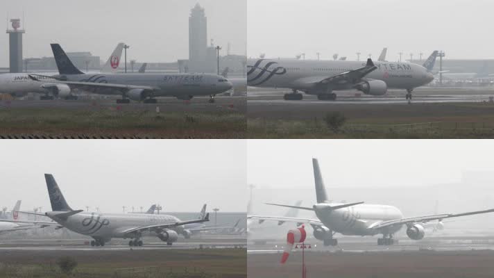 4k中国航空飞机大雾天气起飞过程