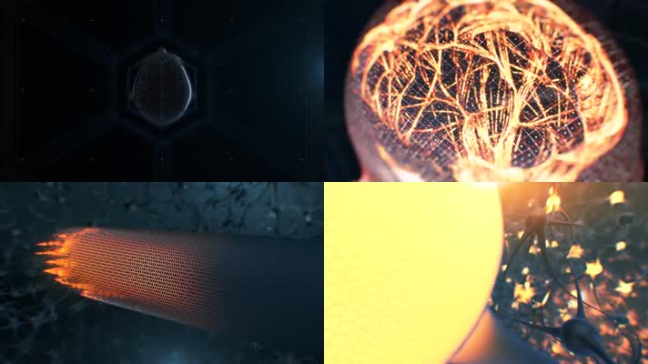 大脑细胞神经元电信号传导医疗三维肌理动画