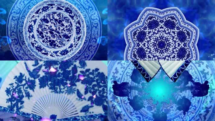 中国民族水墨风格通用动态视频 青花瓷折扇