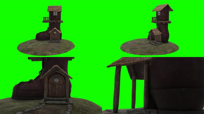 [4K]绿屏抠像视频素材童话靴子小屋