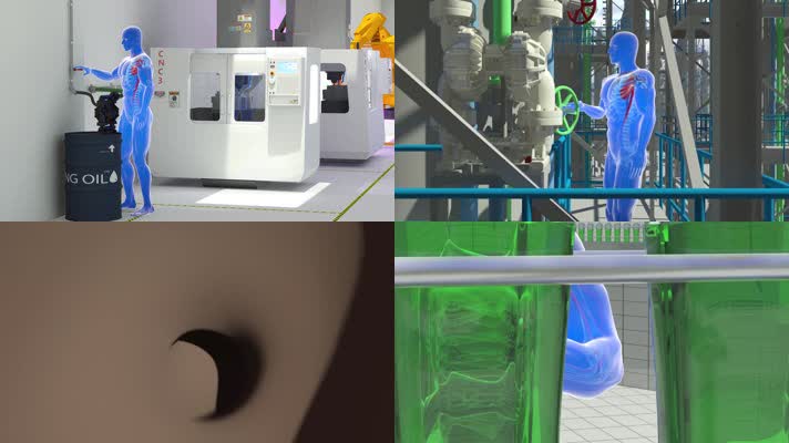 人和机械工厂生产三维动画