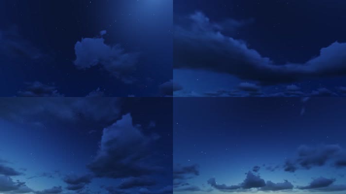 夜晚星空月亮星光流云白云延时拍摄
